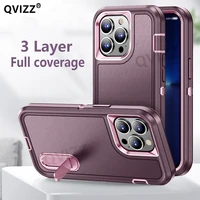 3 layer military bumpers case for iphone 13 12 11 pro max 13 mini luxury armor shockproof frame cover invisible bracket holder