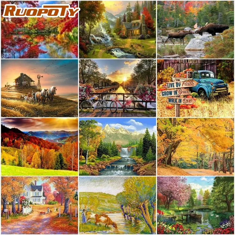 

RUOPOTY Diamond Painting Colorful Landscape Pictures Of Rhinestones Diamond Embroidery Cross Stitch Needlework Decor