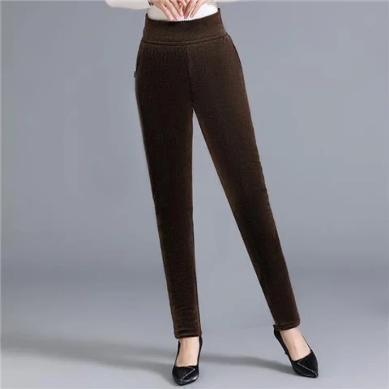 Зимние леггинсы женские золотые бархатные однотонные толстые брюки с высокой