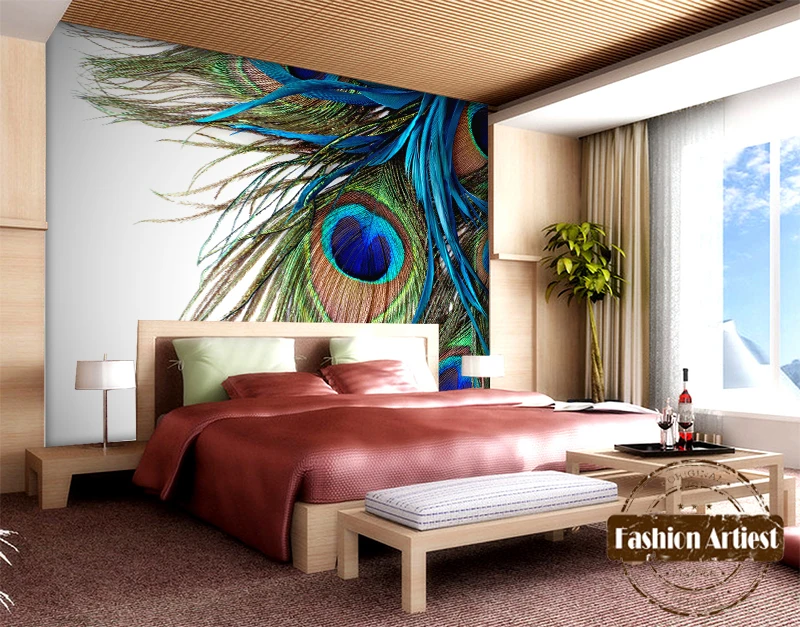 

Custom Modern 3d Peacock Feather Wallpaper Fashion Mural Tv Sofa Bedroom Living Room Cafe Bar Restaurant Setting Wall