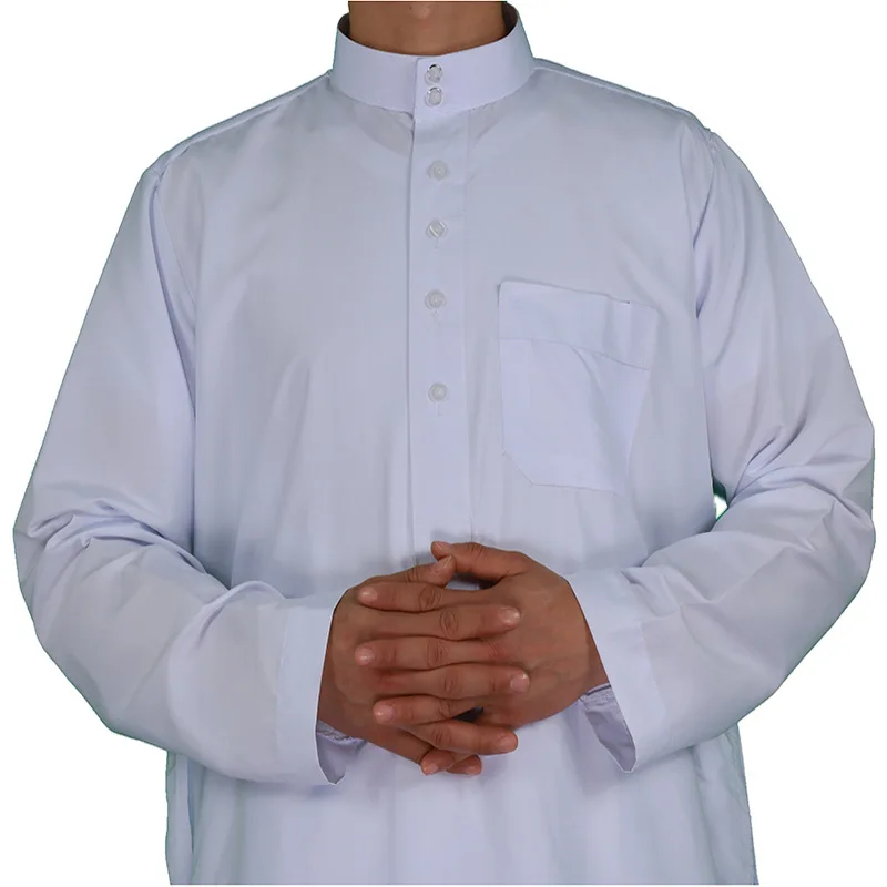Islamic Abaya Men White Robe Long Sleeve Kaftan Oman Saudi Arabia Jubba Roupas Muslim Dresses Caftan Qamis Musulman De Mode