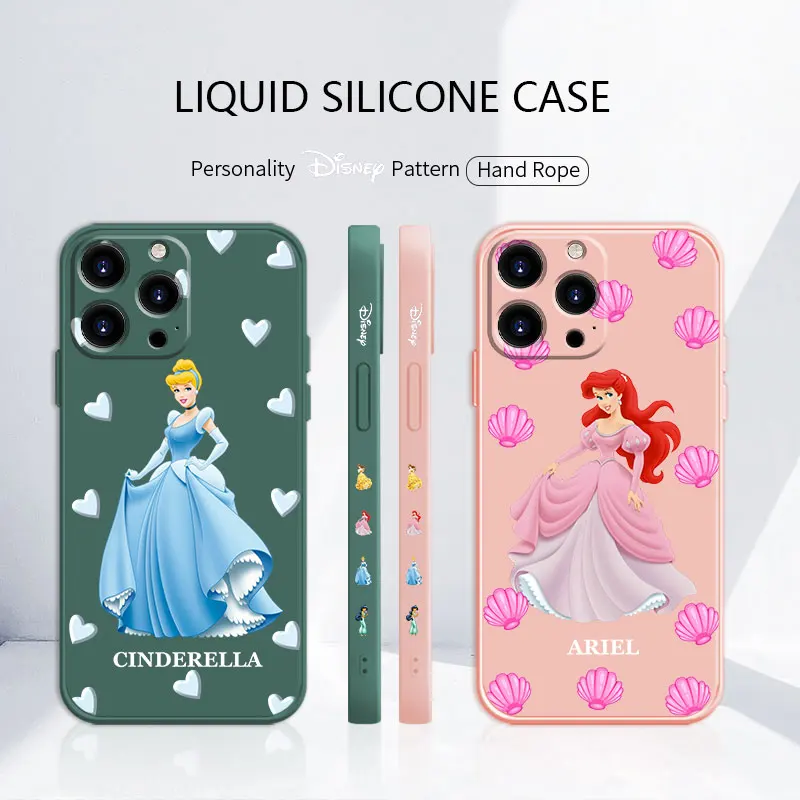 

Trend Liquid Cover Case for iPhone 11 12 13 Pro Max 7 8 Plus SE XS Soft Funda Silicone Disney Cinderella Princess Ariel