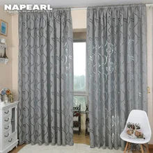 NAPEARL-자카드 리프 디자인 홈 인테리어 커튼, 거실 침실 윈도우 트리트먼트 그레이 커튼