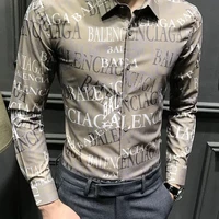 autumn mens handsome letter flower shirt korean slim trend printed casual shirt long sleeve jacket