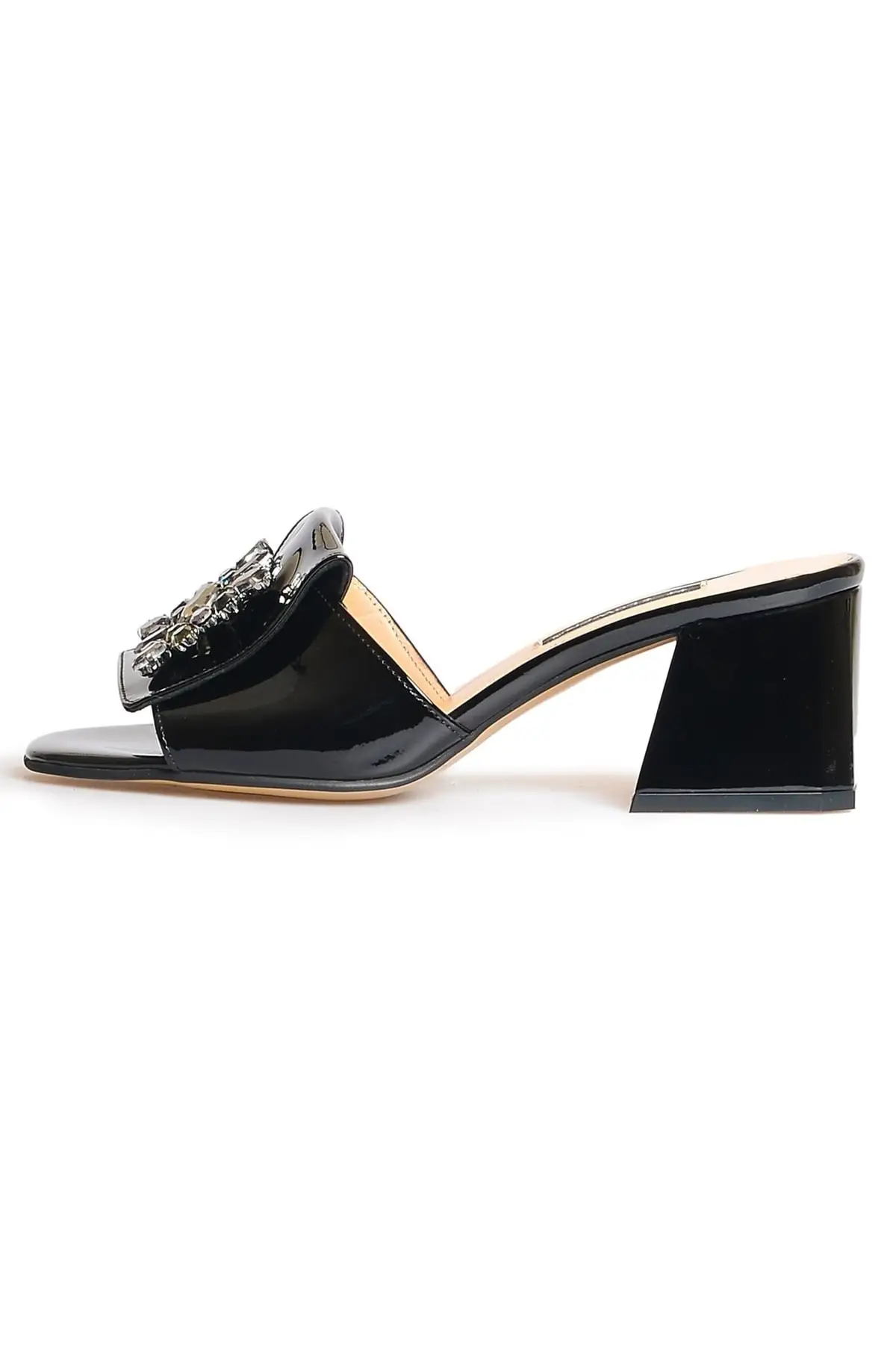 

Black patent leather women's heels slippers