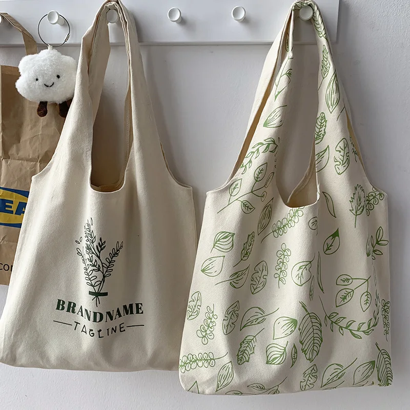 

Printing Women Canvas Shopping Bag INS Leaves Female Cotton Cloth Shoulder Bag Eco Books Handbag Large Tote For Grocery Shopper
