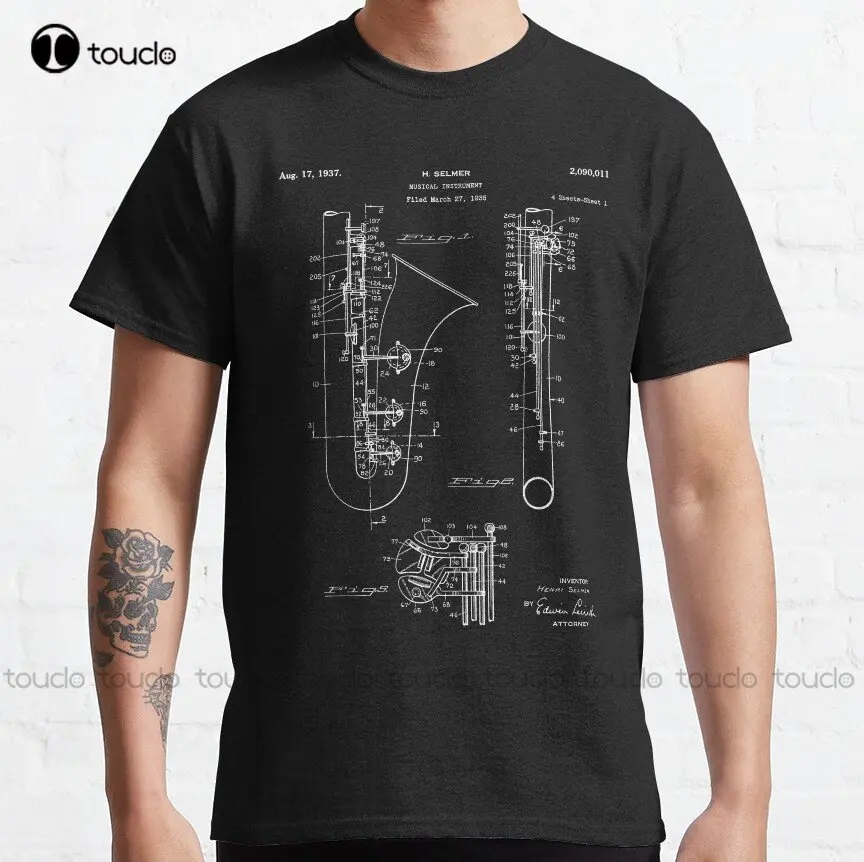 

Selmer саксофон патент-саксофон искусство-черная классическая футболка на заказ Aldult Подростковая унисекс футболка с цифровой печатью