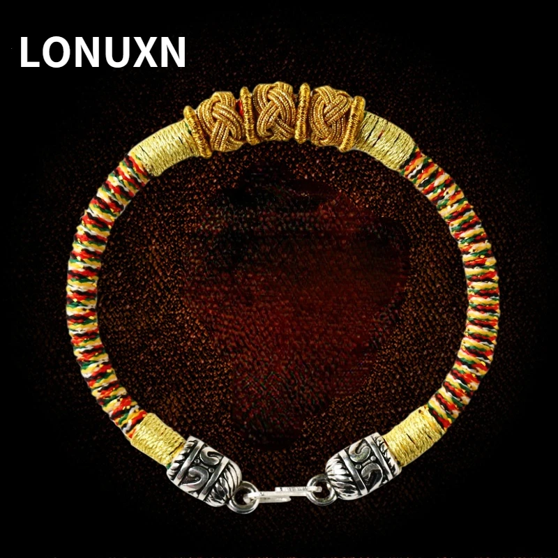 

High Quality 925 Sterling Silver Handmade Weave Jewelry Lucky Bracelet Women Woven Gold Bracelets Boho Ethnic Retro Hand Rope