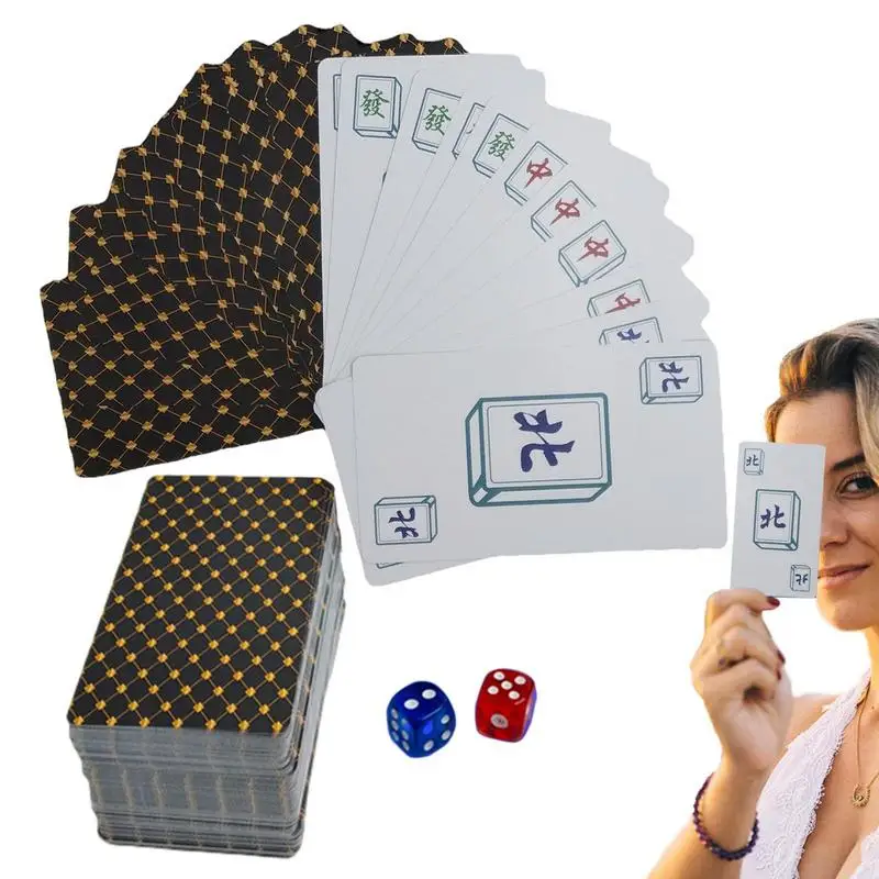 

Mahjong Cards Traditional Water Resistant Travel Table Game With Bag 144 Playing Cards Table Game For Camping Picnic Dormitory