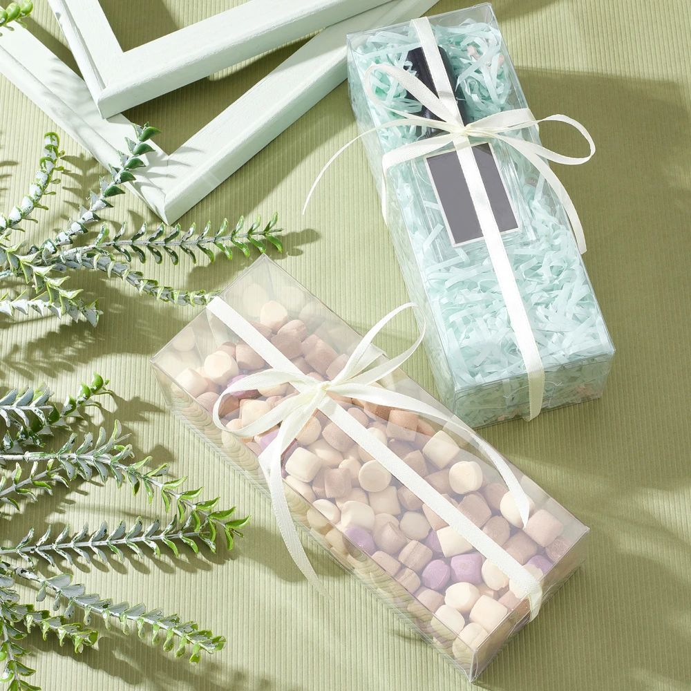 12Pcs Transparent Plastic Box Rectangle Foldable Gift Packaging Boxes Wedding Party Candy Cookies Storage Jewelry Bead Container