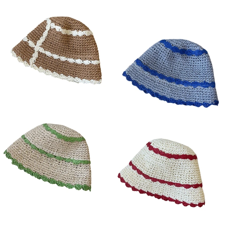 

B2EB Women Crochet Bucket Hat Cute Ladies Outdoor Sports Fisherman for Women Teenagers Casual Spring Summer Sunscreen