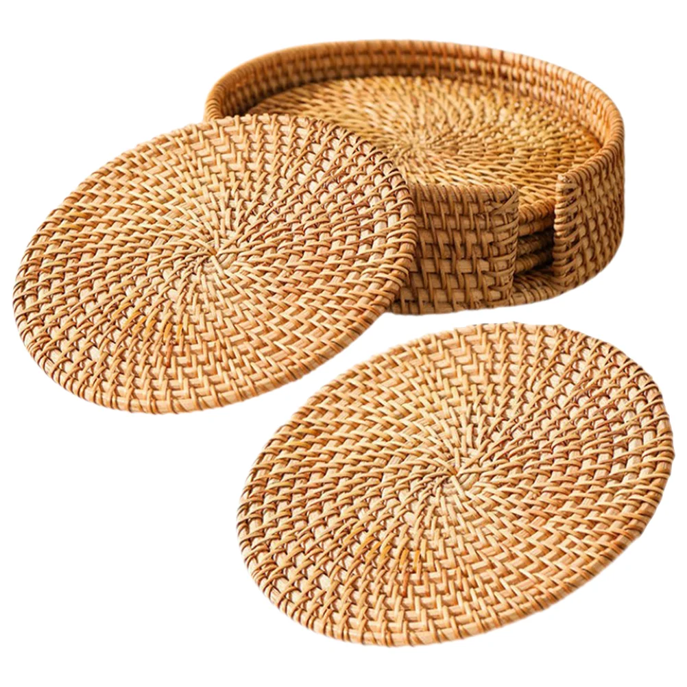 

Woven Coasters Desk Drinks Farmhouse Coffee Table Office Accessories Decorative Home Household Rattan Placemats