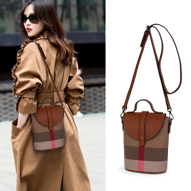 

Mini Lattice Canvas Crossbody Ladies Bag Leather Zipper Mobile Phone Bag Fashion Handbag Women Casual Small Shoulder Bag
