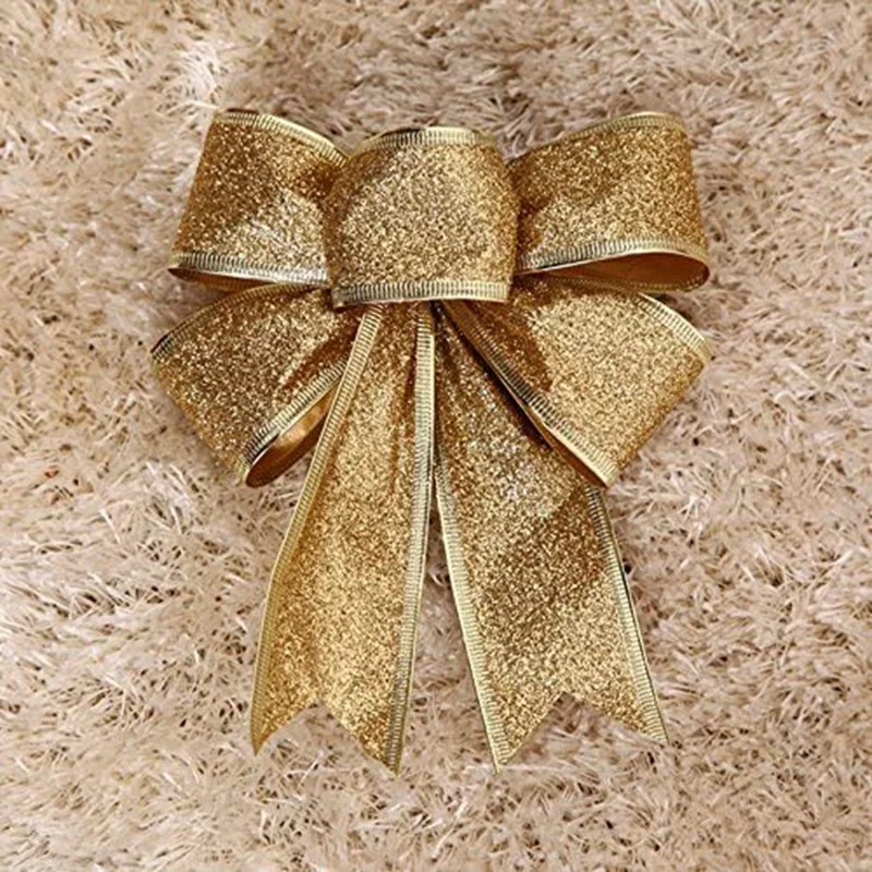 

10PCS Christmas Tree Decoration Bows Ribbon Gold 25 X 21Cm Xmas Ornaments