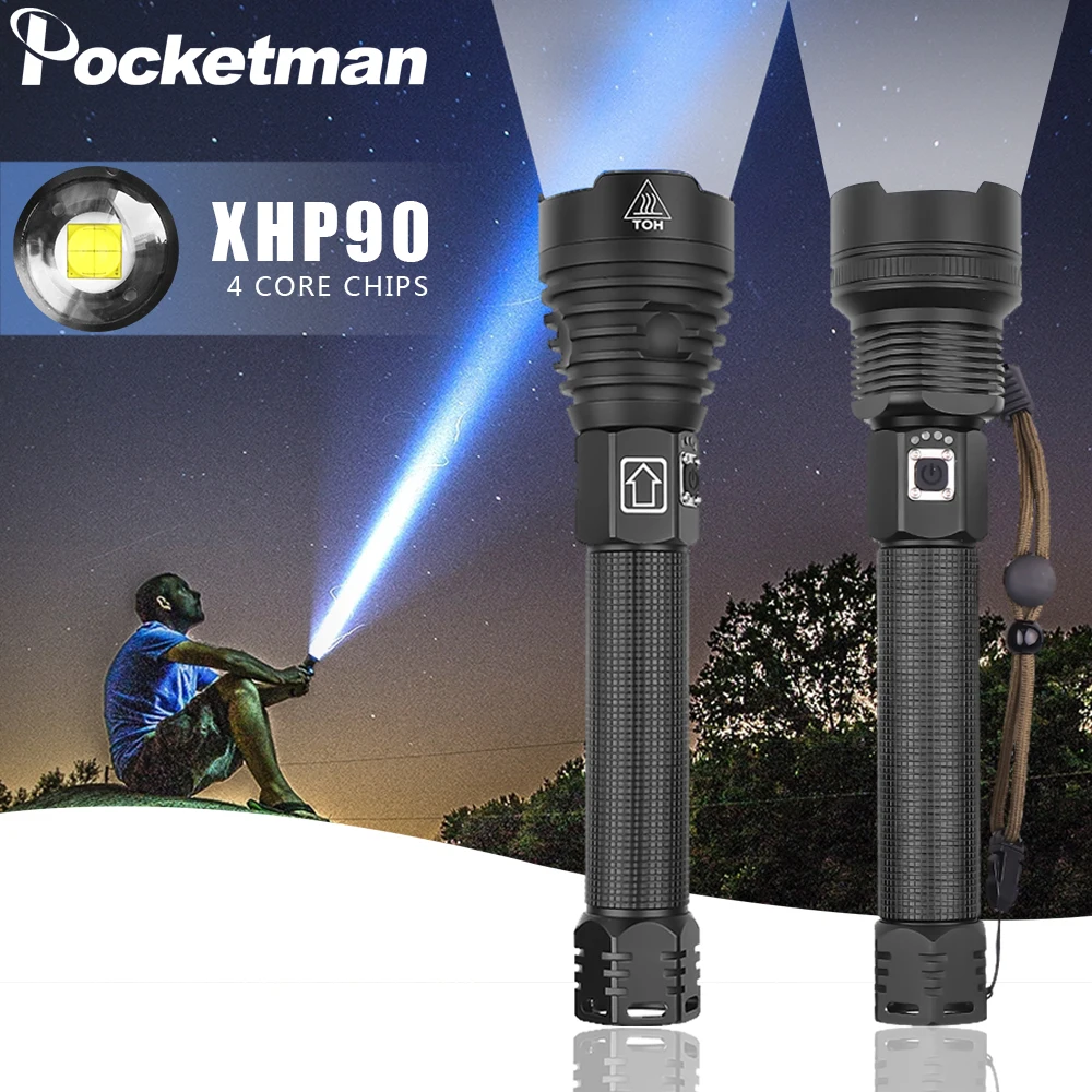 

Светодиодный фонарик Pocketman XHP70, 3 режима, масштабируемый фонарик, перезаряжаемый фонарик для охоты, фонарь высокой мощности с батареей 26650