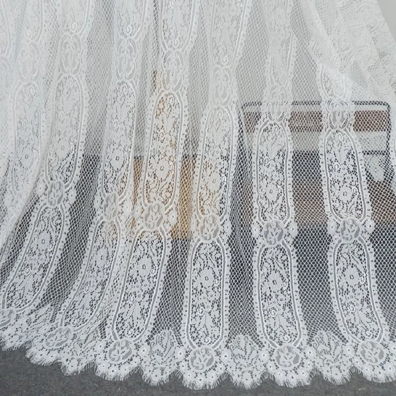 

French Eyelash Lace Fabric, 150cm Wide, DIY Exquisite Lace Embroidery Clothes, Wedding Dress Accessories, White and Black, 3m