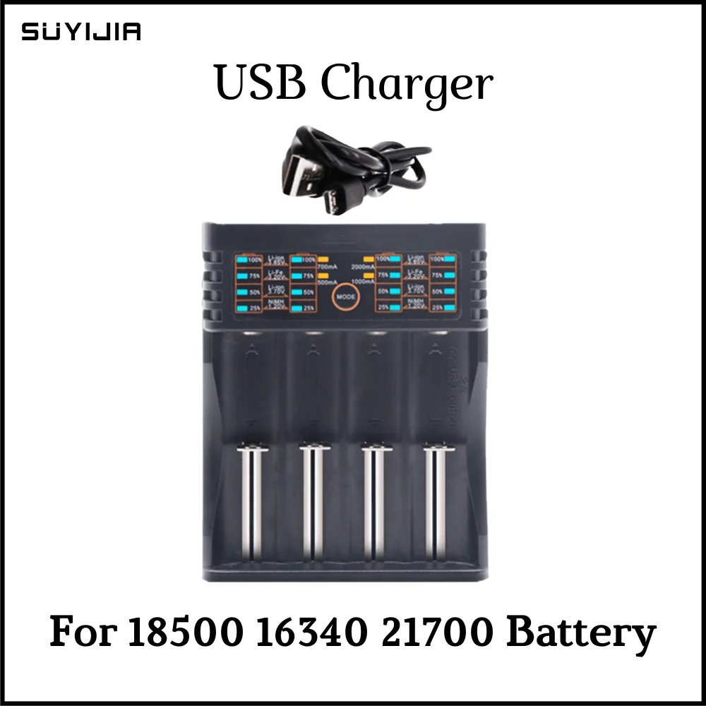 

New 18650 2/4 Slot Battery Charger Smart Quick Indication USB Charger Li-ion Battery Portable Charging for 18500 16340 21700