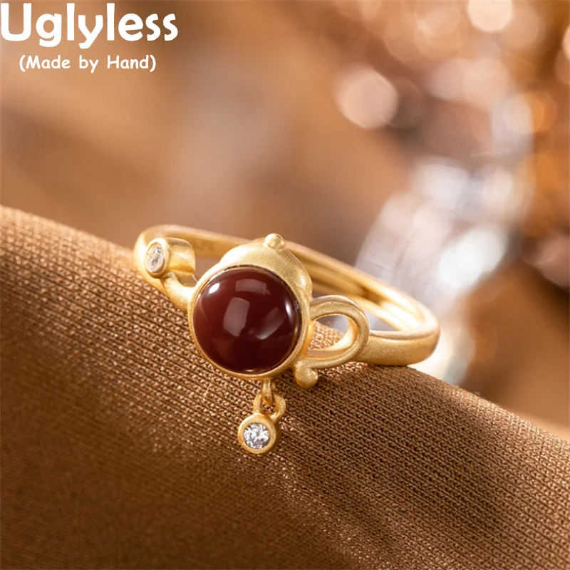 

Uglyless Lovely Teapot Rings for Women Creative Novel Designer Agate Jasper Rings Gold Jewelry Crystals Tassel 925 Silver Rings