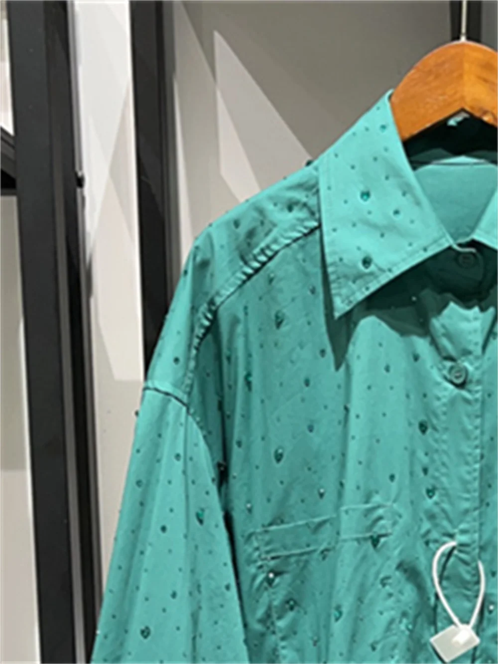 

Hot Rhinestone Women Set 2023 Summer New Turn Down Collar Ladies Long Sleeve Single Breasted Blouse Female Elastic Waist Shorts