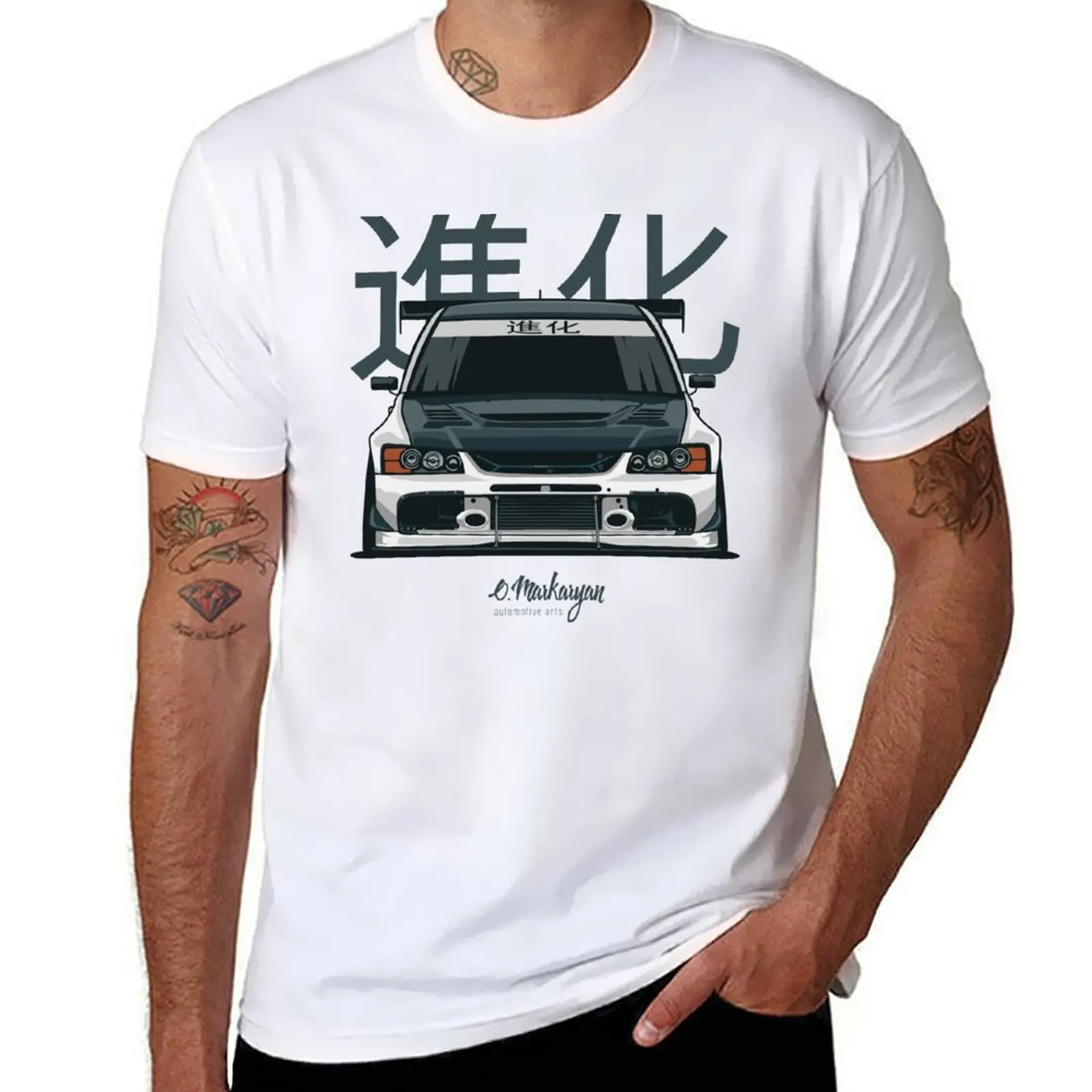 Фото Футболка Lancer Evo IX (белая) для мужчин, футболки с рисунком, мужские хлопковые забавные футболки №1