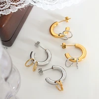 2022 fashion stainless steel simple c shape geometric splice stud earrings gold color plated ring charms hoop earrings wholesale