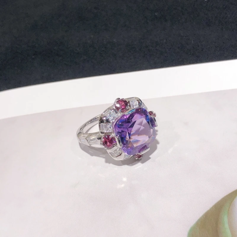 

Fashion Classic Design 925 Sterling Silver Inlaid Brazilian Amethyst Women's Ring Birthday Wedding Anniversary Gift
