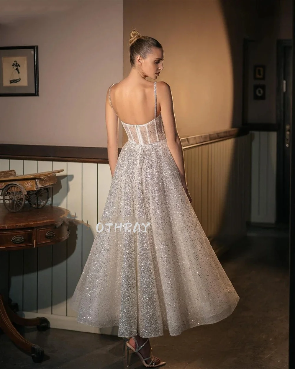 Блестящее платье до щиколотки с блестками для выпускного вечера трапециевидного