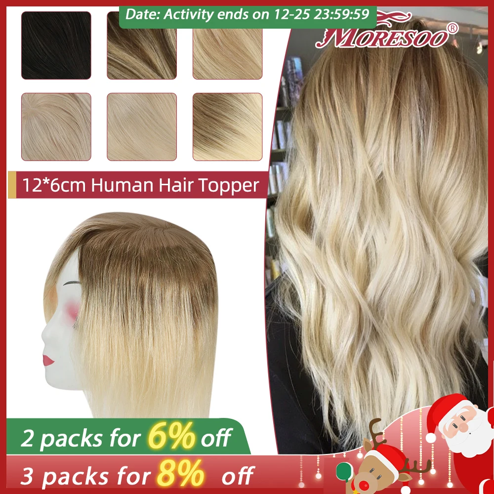Moresoo 13*13CM Human Hair Toppers for Women Clip in Mono and PU Top Machine Remy Bazilian Hair Piece Toppers Invisible