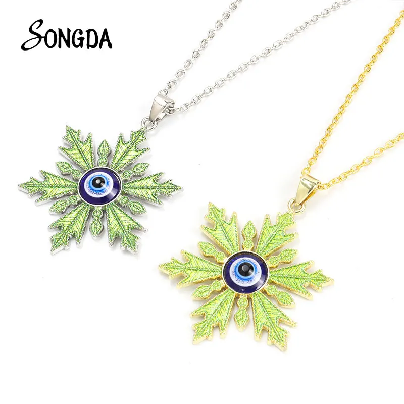 

2022 New Enamel Sonwflake Blue Lucky Evil Eye Necklace Gold Color Plated Alloy Chain Necklaces Fashion Jewelry Gift Wholesale
