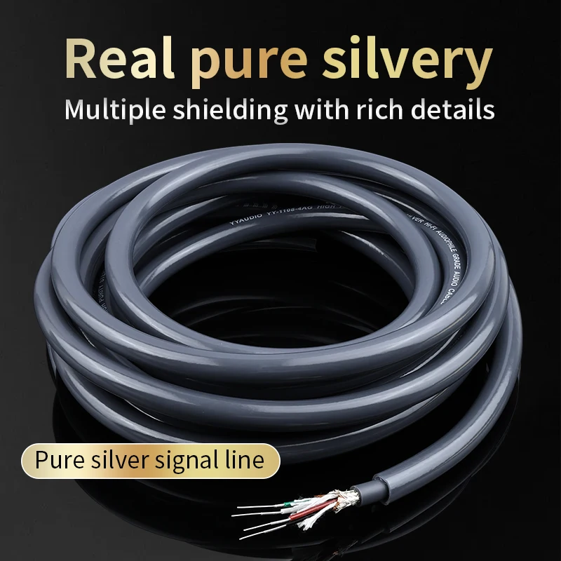 Фото YYAUDIO Сигнальный кабель из чистого серебра HIFI AUDIO, 4-жильный экранированный провод для усилителя, CD, DIY, 12 мм, аудиокабель Ag Interconnect. №2