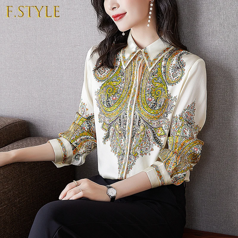 

2021 Spring New Womens Satin Blouse Long Sleeve Silk Blouses For Women High Quality Fashion Elegant Shirt Lady Blusas Mujer