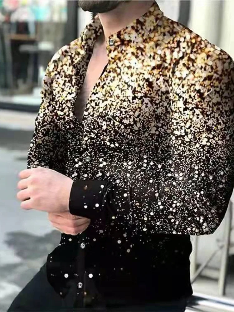 

Мужская Осенняя рубашка из полиэстера с длинным рукавом, повседневная мужская рубашка с принтом, мужской кардиган с отложным воротником на ...