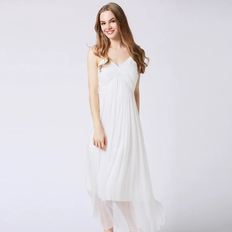 

Summer Vintage Women Real Silk es 2023 Korean Elegant Long Sexy White Vestidos Ladies Boho Party Dress 88001