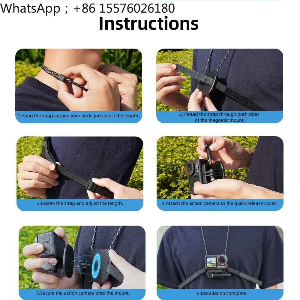 Магнитное крепление на грудь Flymile Action 5 Pro + ремешок на шею для DJI Action 4Insta360 Ace Pro 2, кронштейн для камеры, аксессуары для POV-съемки и селфи (art.: 3920da81a4c94) - 3920da81a4c94