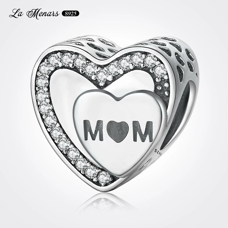 

Mom Letter Love Heart Bead Charms Fit Original Brand Charm Bracelet Genuine Silver Plating For Women Jewelry DIY Making