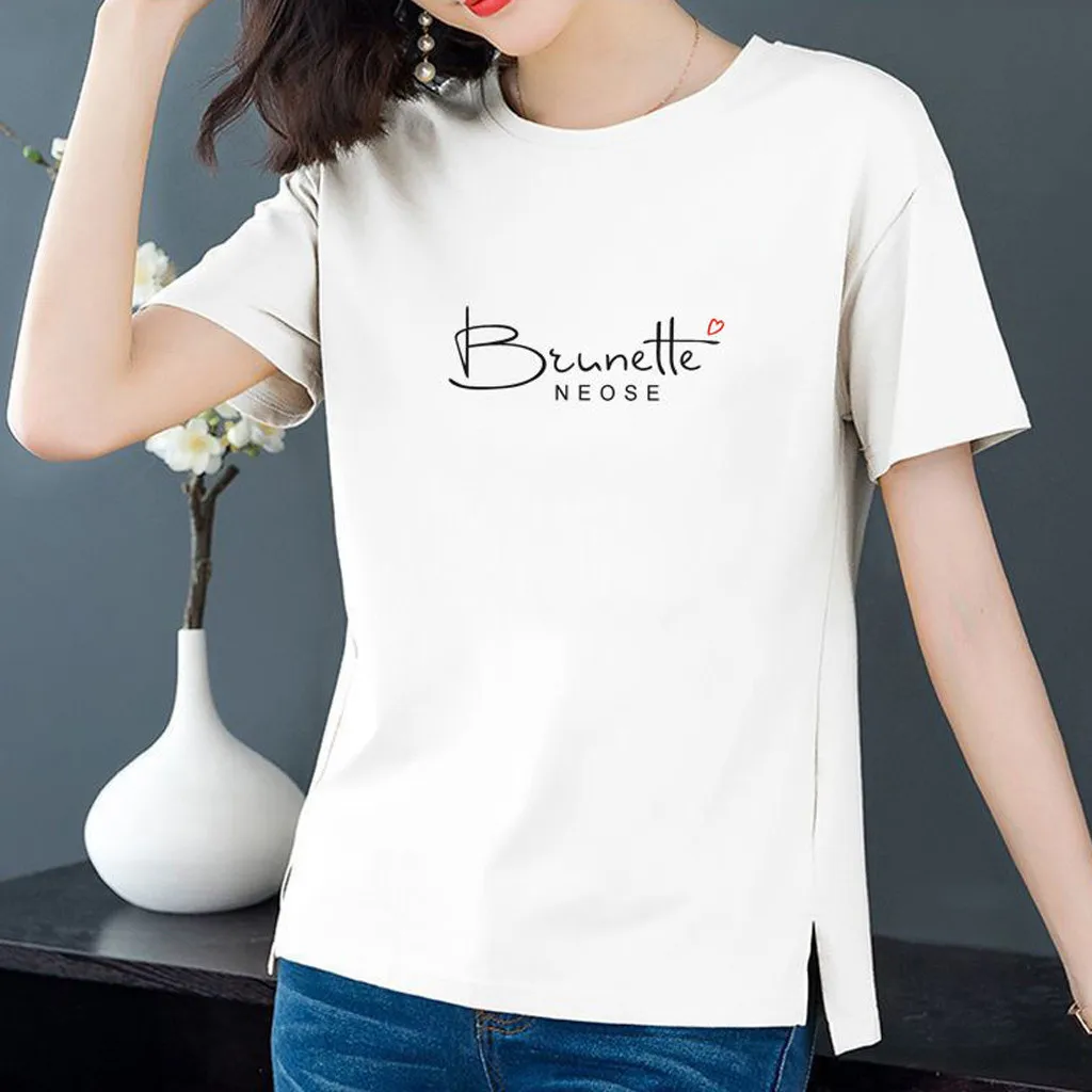 

Women's Short Sleeve Tops Tops Short Sleeve Ladies Letter Fashion T-Shirt Printing Women O-Neck Blouse Women's Blouse L Shirt