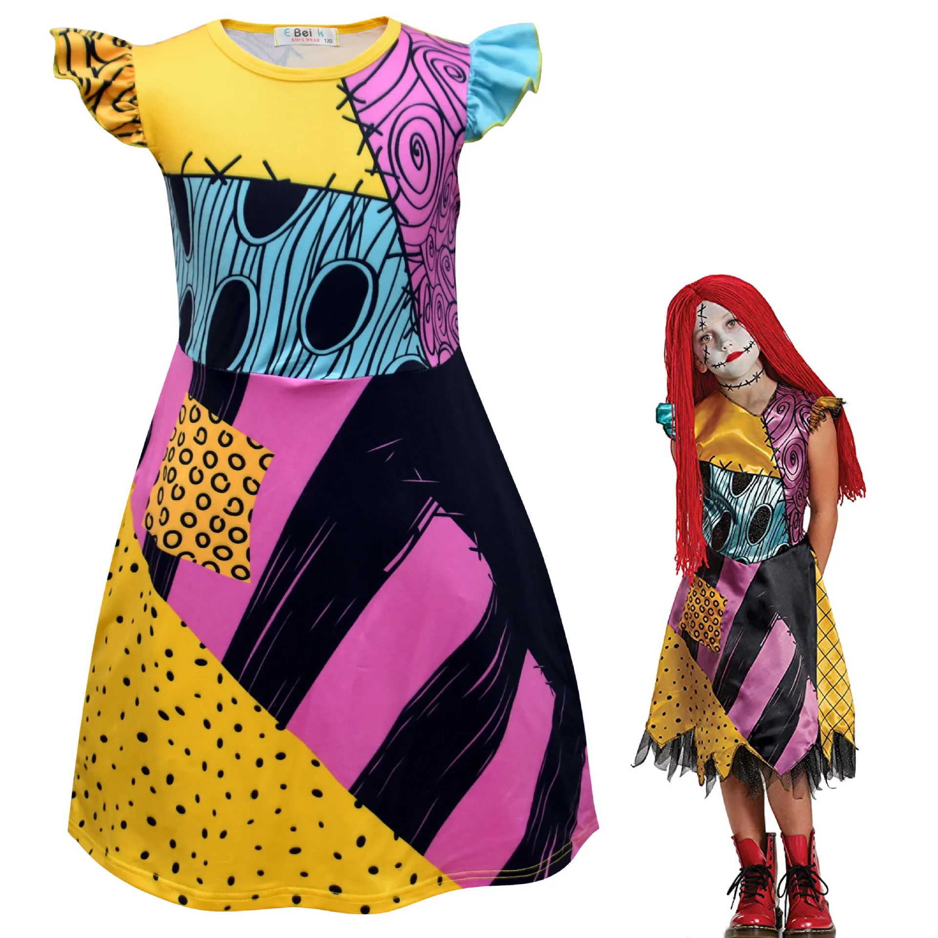 

Kids Girls Halloween Cosplay Party Dress Fly Sleeve High Waist A-line Midi Christmas Eve Girls Dress 3-12Y