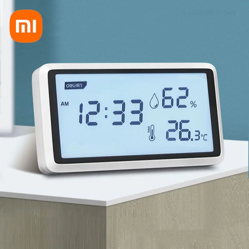 

Xiaomi Deli Electronic Thermometer Hygrometer Weather Station High Precision With Table Clock Function Mini LCD Digital Sensor