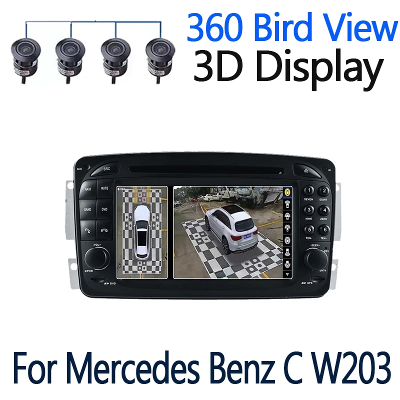 

Автомобильный мультимедийный плеер для Mercedes Benz C Class W203 2001 ~ 2004 NTG 360, вид с птицы, Android радио, GPS-навигация, стерео автомобиль