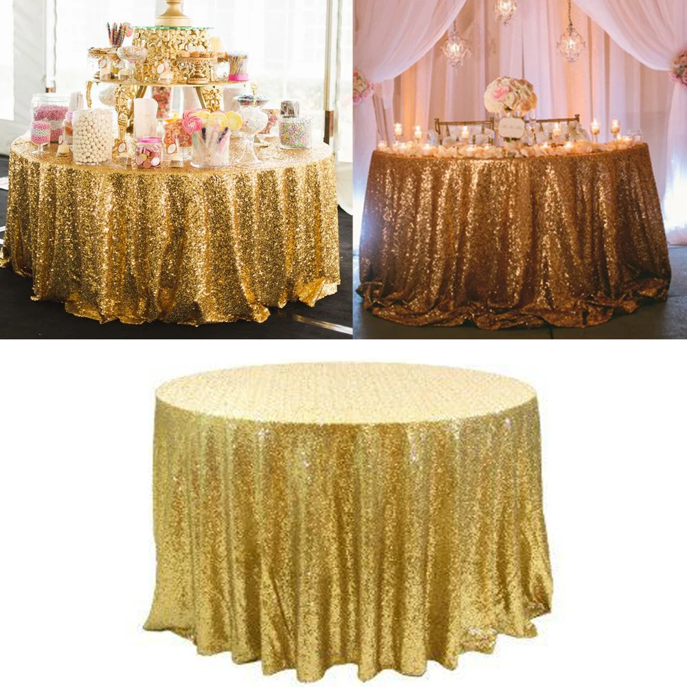 Gold Sequin Glitter Round Tablecloth Party Elegant Round Table Cloth Cover Events for Wedding Party Christmas Decor 60-330CM