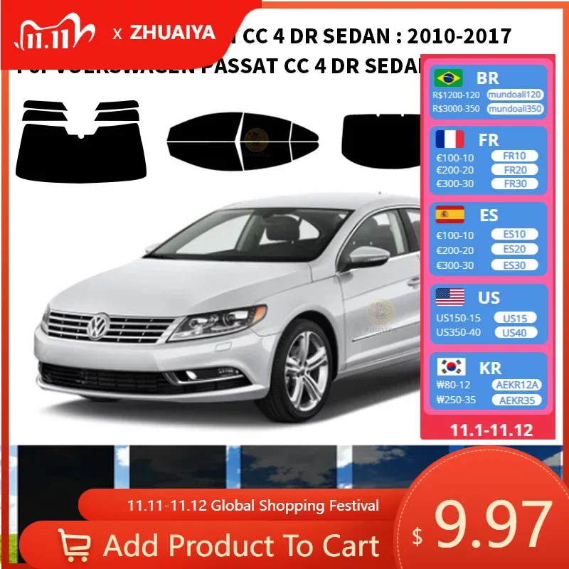 

Нанокерамическая Автомобильная УФ-пленка Precut для окон, автомобильная пленка для окон VOLKSWAGEN CC 4 DR SEDAN 2010-2017