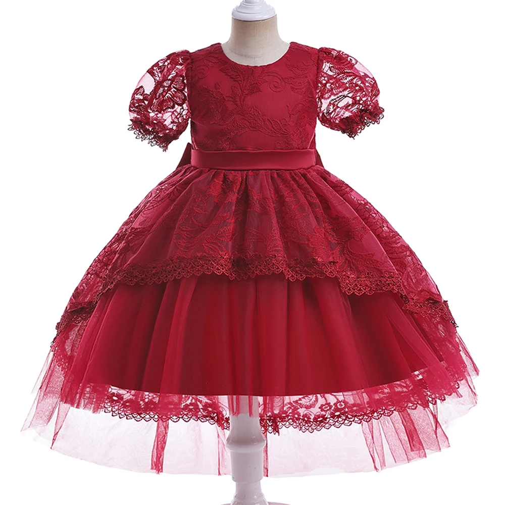 

Тюлевые платья для девочек с цветочной вышивкой, официальное розовое платье с бантом, свадебное детское платье принцессы для девочек, костюм для подружки невесты на день рождения и выпускной