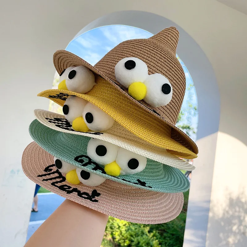 

Children Cute Cartoon Big Eyes Summer Hat Girl Sun Protection Simple Straw Hats Baby Summer Thin Comfortable Fisherman's Caps