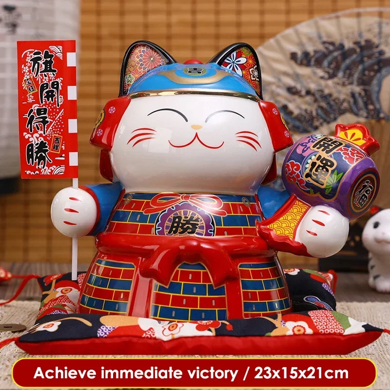 9-дюймовый японский самурайский орнамент керамический Maneki Neko счастливая кошка