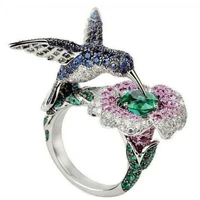 2022 new hummingbird ring creative fashion flower animal wedding ring engagement boho jewelry gift for women free shipping