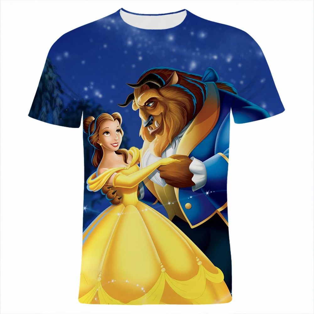 

Летние футболки с героями мультфильма «Красавица и Чудовище», уличная одежда с 3D принтом из мультфильма, мужская и женская модная футболка ...