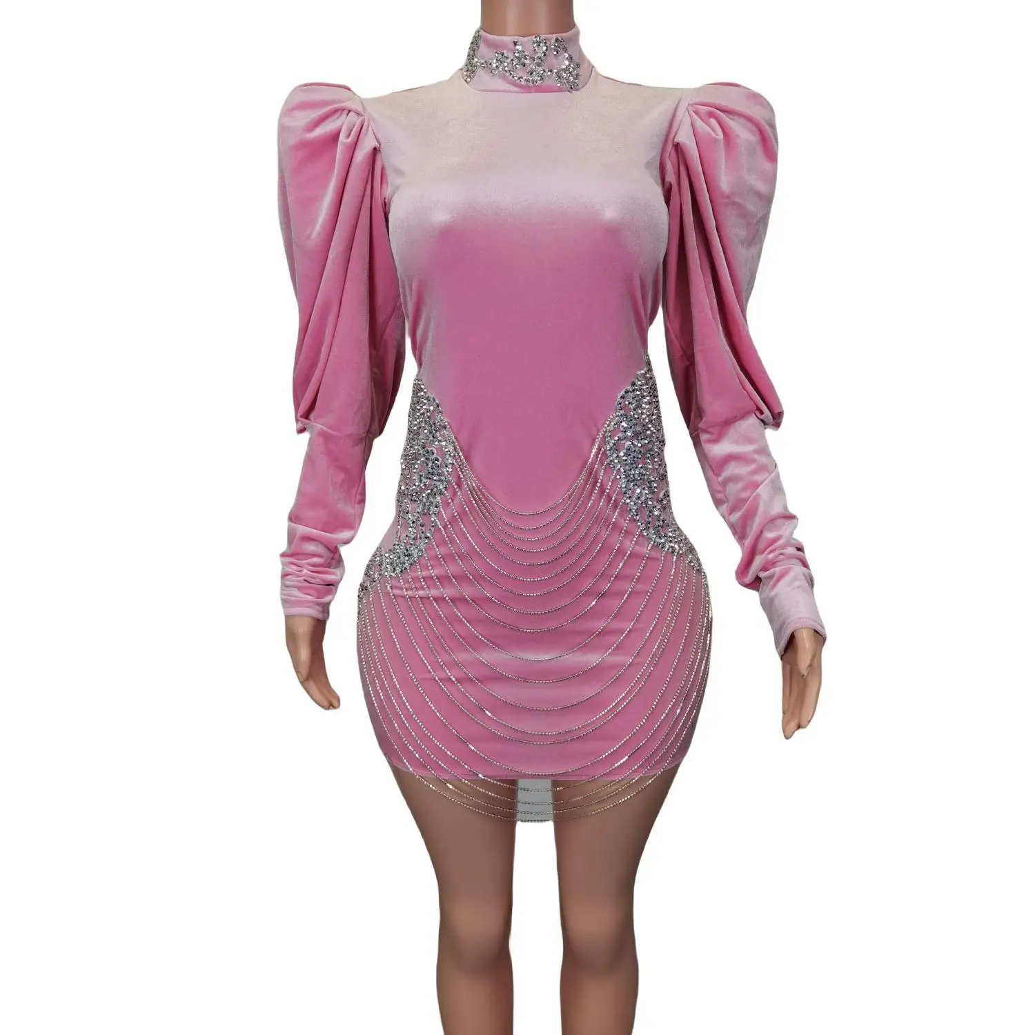 Блестящее женское длинное бархатное платье с рукавами-фонариками