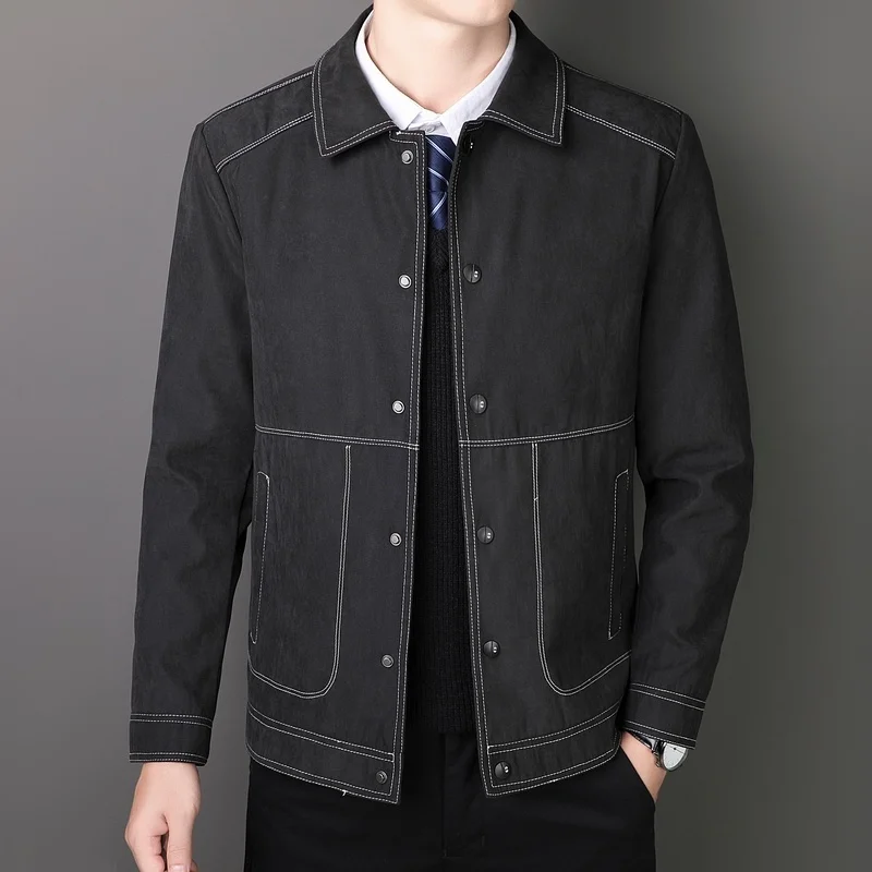 

Мужская хлопковая куртка с воротником, приталенная Повседневная куртка с эффектом потертости, деловая Мужская одежда, новинка 2022