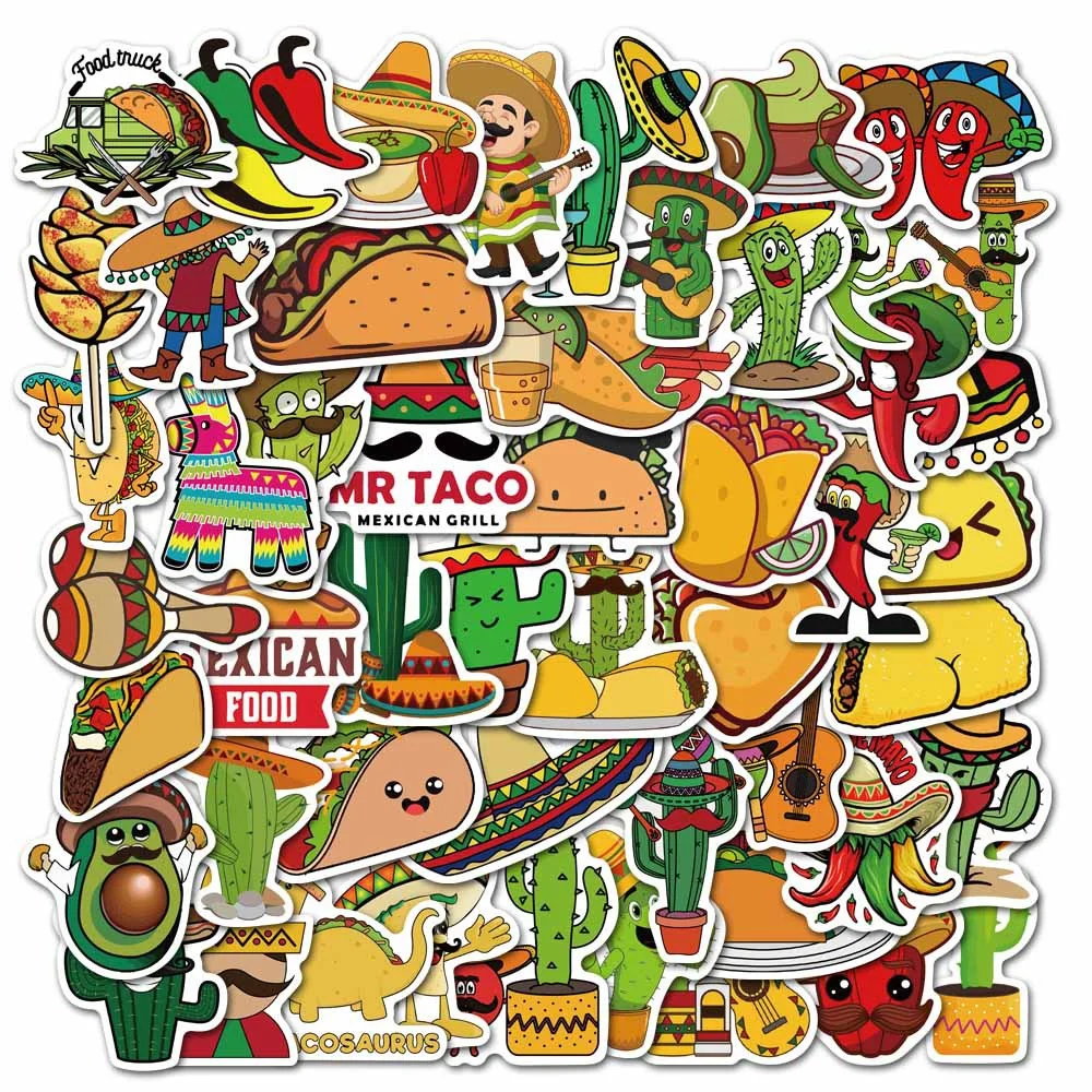 

10/30/50PCS Mexican Style Food Cute Graffiti Stickers Water Cup Notebook Mobile Phone Waterproof Wholesale