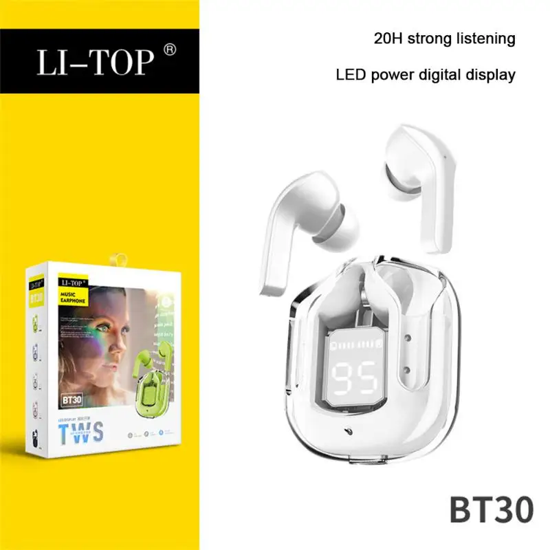 

Transparent Digital Display Headset Wireless Headphones Waterproof With Charging Case Earphones Bluetooth Headset Hifi Stereo